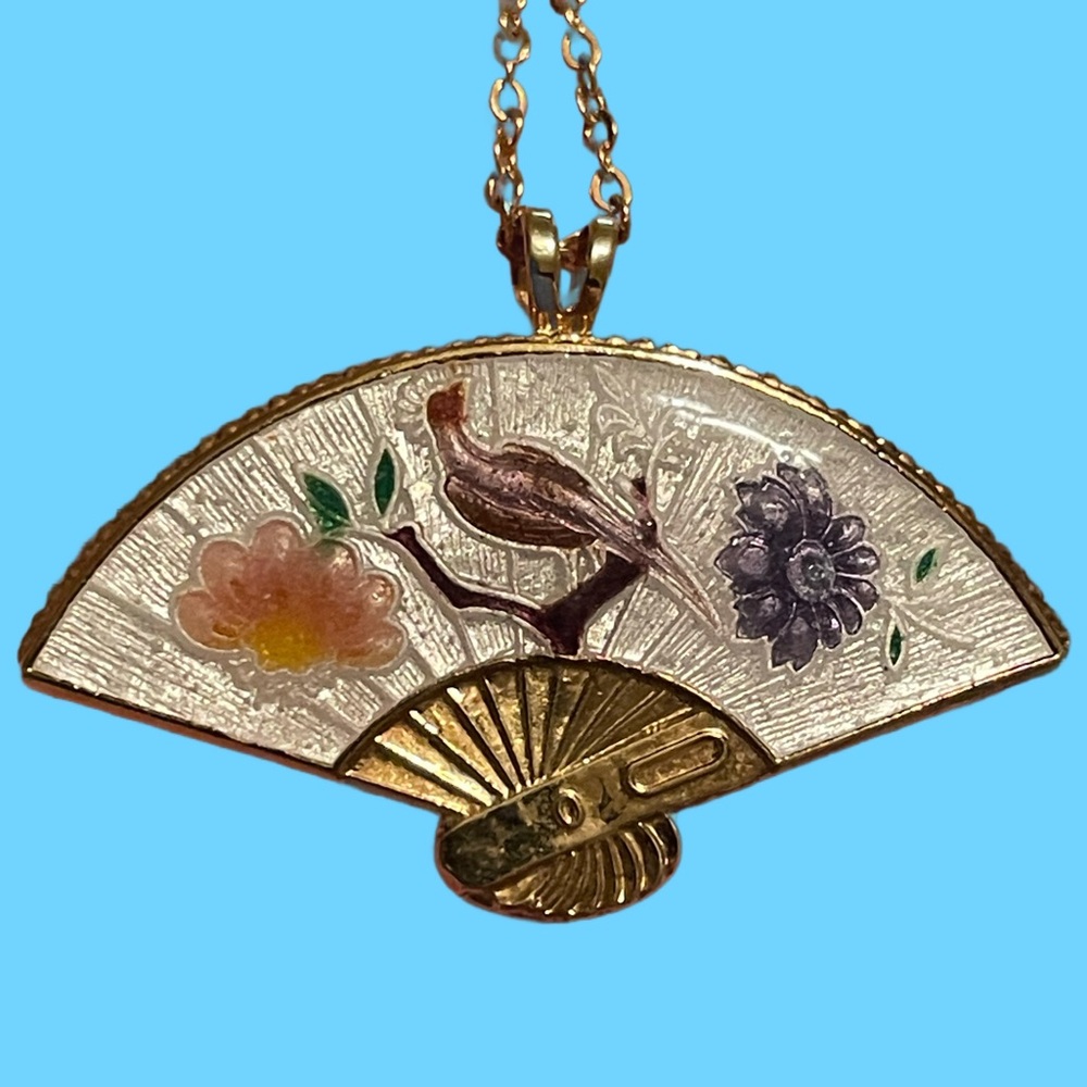 Vintage Guilloché Enamel Fan Necklace